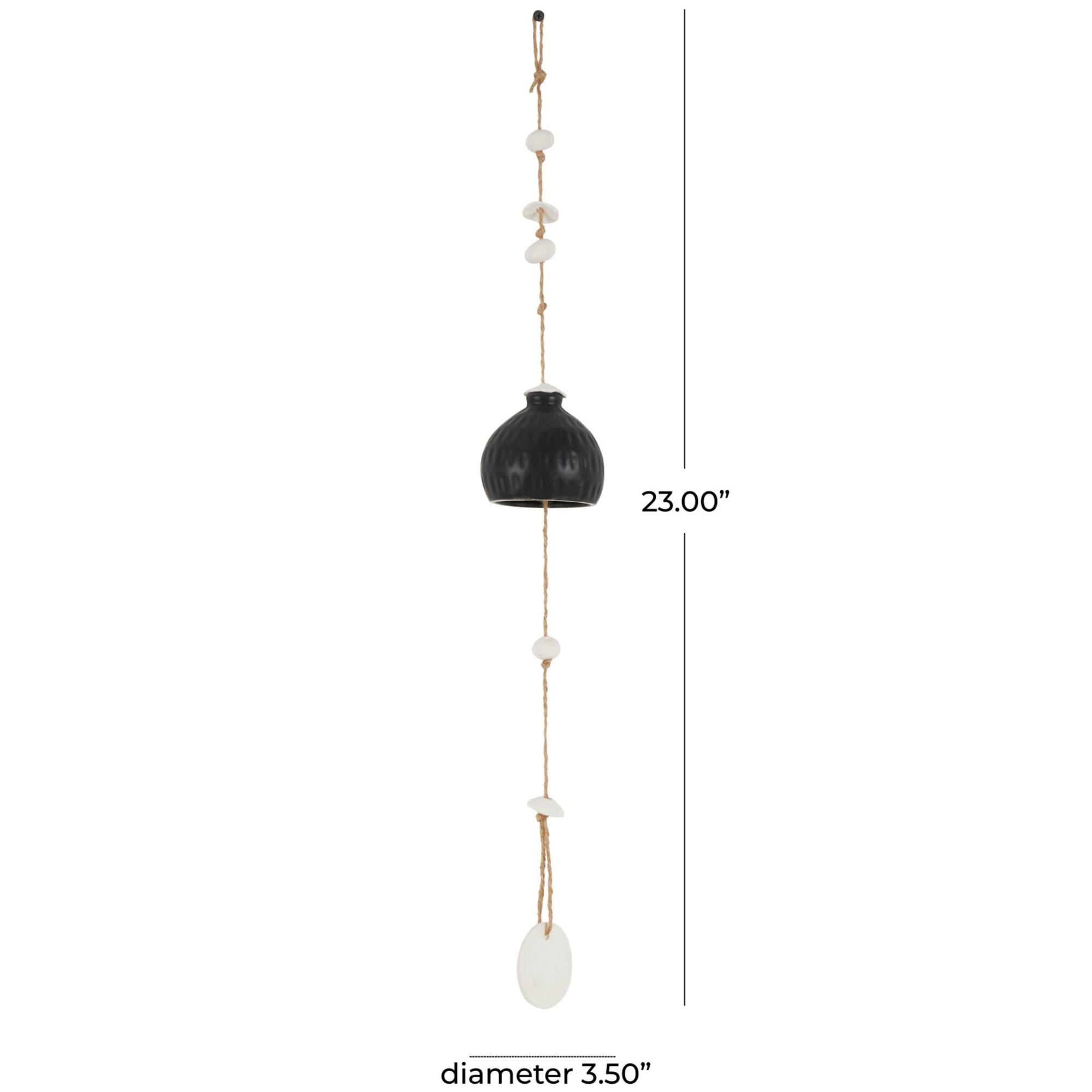 23" Black Ceramic Handmade Curved Bell Windchime with Cascading White Disks